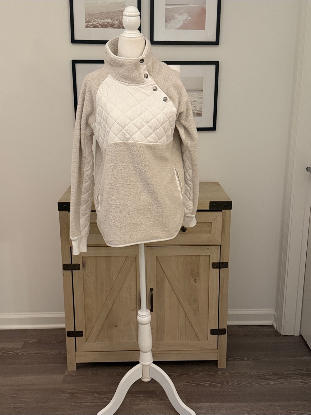 Abercrombie Quilted Panel Button-Neck Pullover Sweater